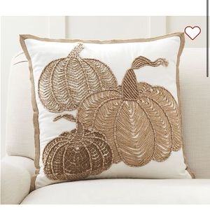Pottery Barn Textured Embroidered Pumpkin Pillow Cover